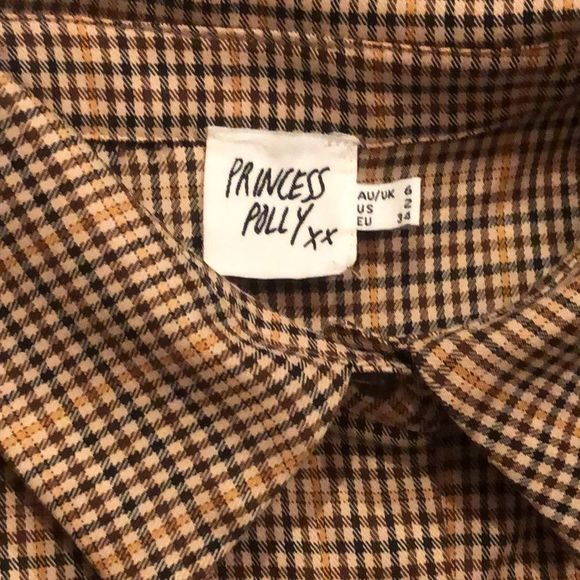 PRINCESS POLLY Women’s Brown Check Tailored Blouse Sz Small - Picture 4 of 9